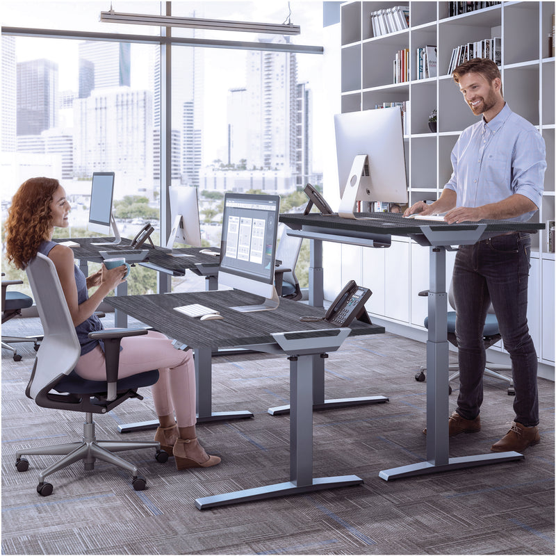Fellowes Levado Electric Height Adjustable Sit Stand Desk / Standing Desk, 1600mm, NEWPORT OAK