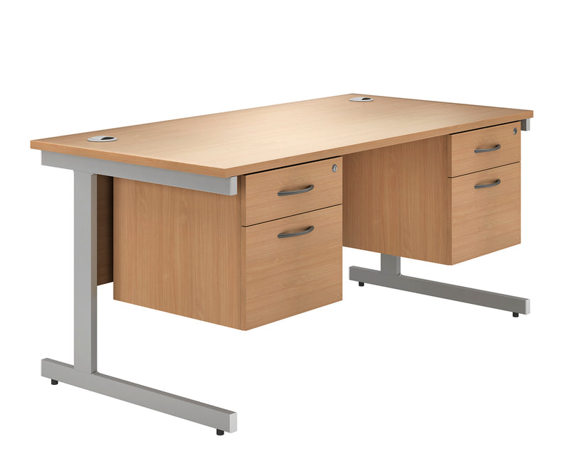 IKONIK Cantilever Rectangular Desk, Double Pedestal, 1800mm, BEECH