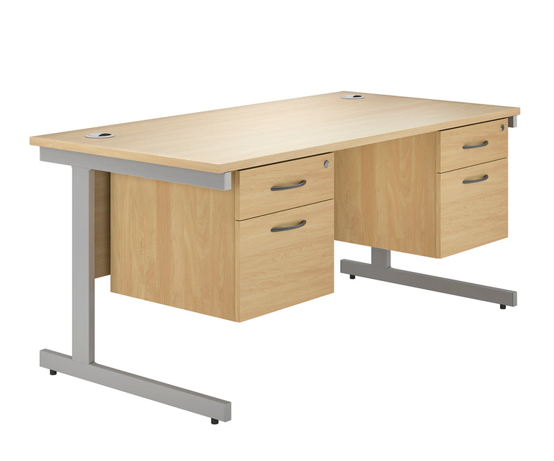 IKONIK Cantilever Rectangular Desk, Double Pedestal, 1800mm, OAK
