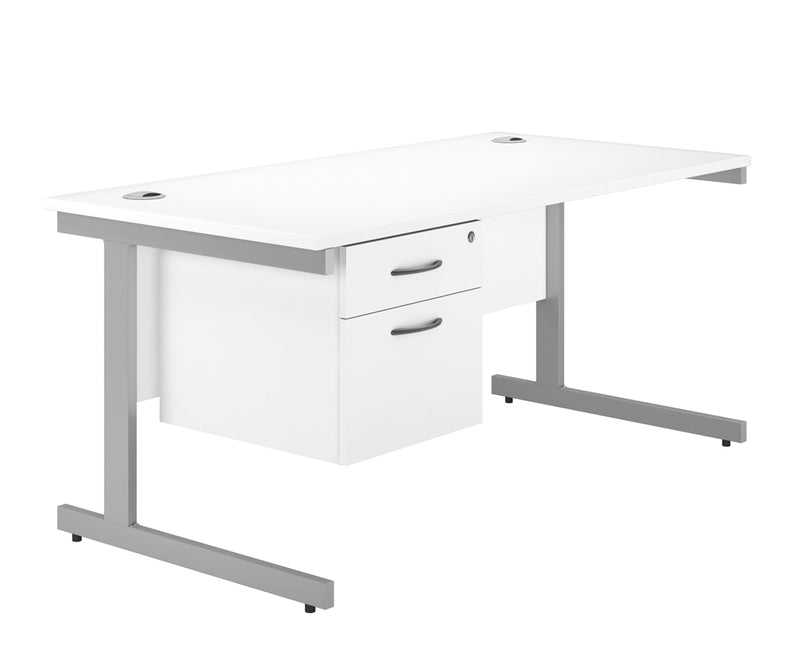 IKONIK Cantilever Rectangular Desk, Single Pedestal, 1400mm, WHITE