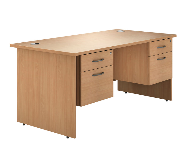 IKONIK Panel End Rectangular Desk, Double Pedestal,1600mm, BEECH