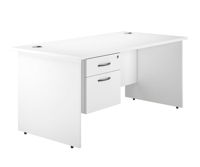IKONIK Panel End Rectangular Desk, Single Pedestal,1400mm, WHITE