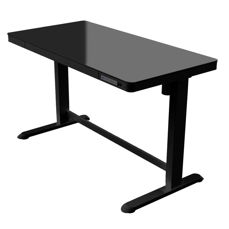 NOVA Vector HUB Electric Height Adjustable Sit Stand / Standing Desk, 1200mm, BLACK with BLACK Frame GLASS TOP