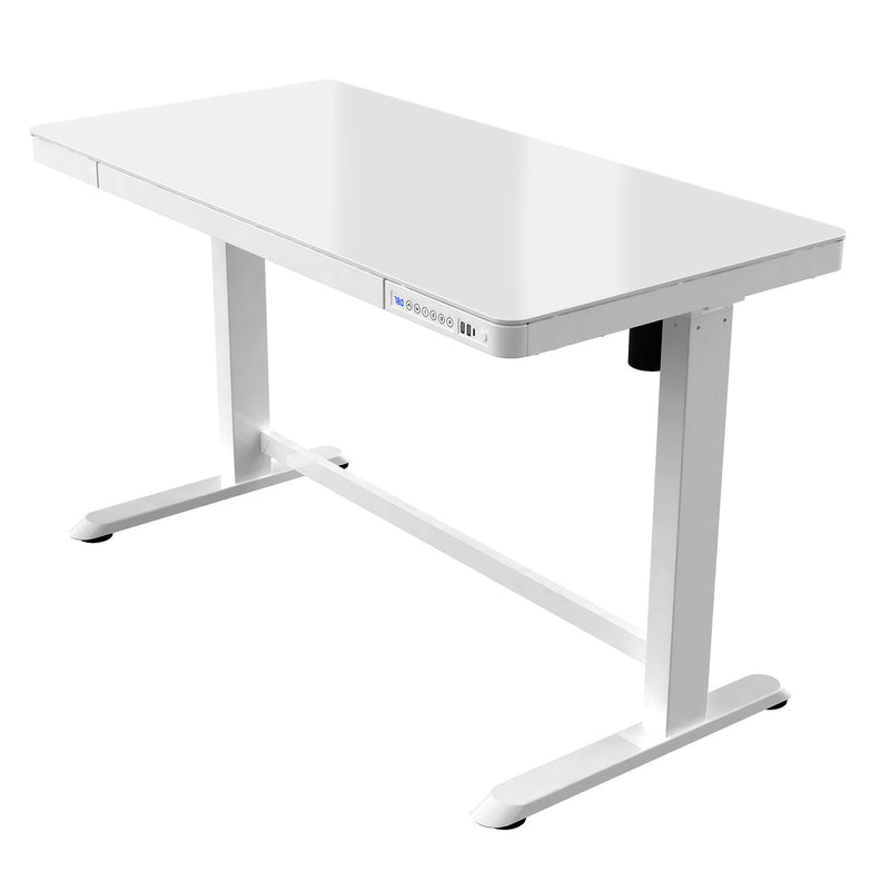 NOVA Vector HUB Electric Height Adjustable Sit Stand / Standing Desk, 1200mm, WHITE with WHITE Frame - GLASS TOP