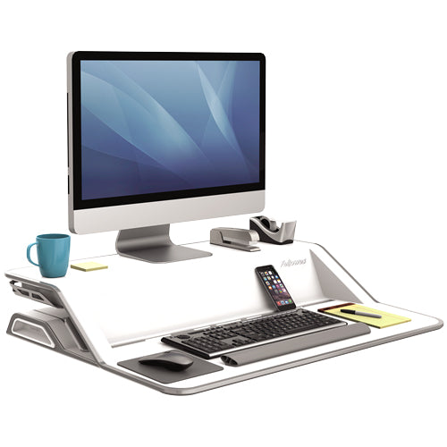 Fellowes Lotus™ Sit-Stand Workstation / Desk Convertor - White