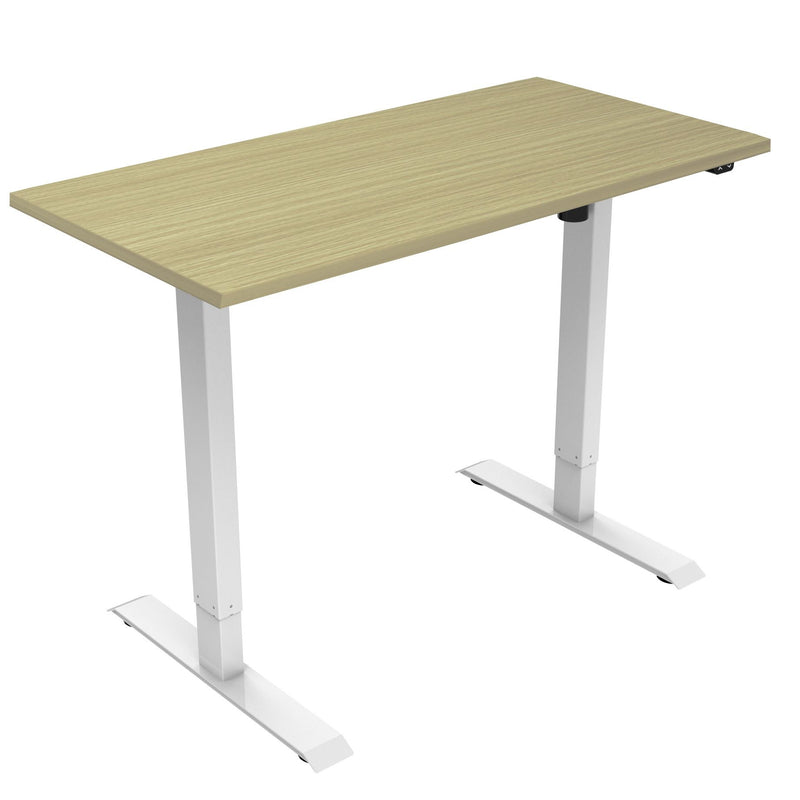 NOVA Vector ECO Electric Height Adjustable Sit Stand / Standing Desk, 1600mm, OAK with WHITE Frame