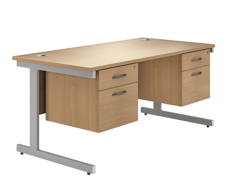 EQUINOX Cantilever Rectangular Desk, Double Pedestal, 1600mm, BEECH
