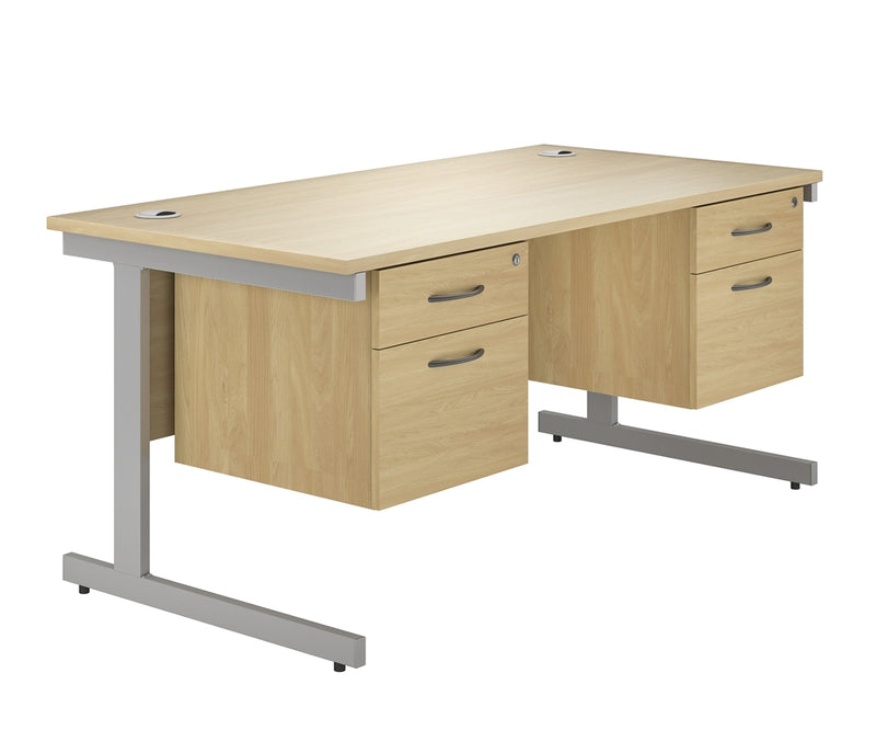 EQUINOX Cantilever Rectangular Desk, Double Pedestal, 1600mm, OAK