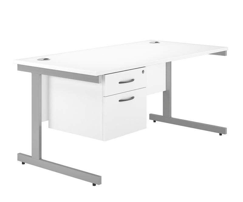 EQUINOX Cantilever Rectangular Desk, Single Pedestal, 1200mm, WHITE